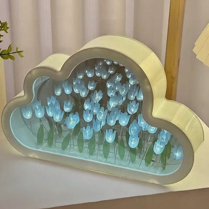 Cloud-Shaped Night Light with 20 Glowing Tulips | Cordless Design for Dreamlike Ambiance