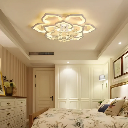 Lotus Crystal Chandelier with Remote Control & Dimmable Lighting | Elegant Crystal Fixture for Home Ambiance