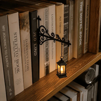 Bookshelf Light with Charming Pendant Design | Cordless Wrought Iron Accent for Cozy Reading Nooks
