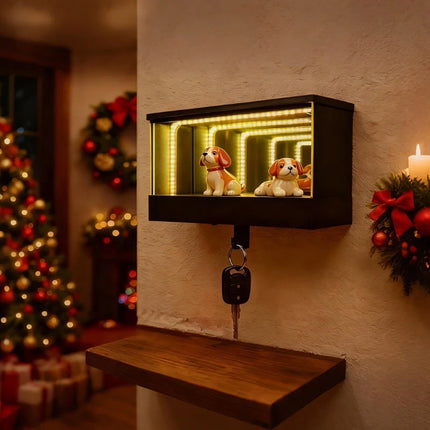 Illuminated Key Hanger with Motion-Activated Lighting | Infinity-Mirror Design for Modern Entryways