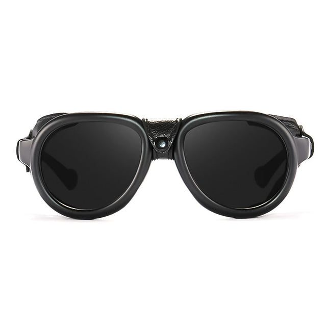 Anti Glare Glasses for Motorcycle Riders, Steampunk Goggles with Leather Frame, UV Protection Sunglasses_01