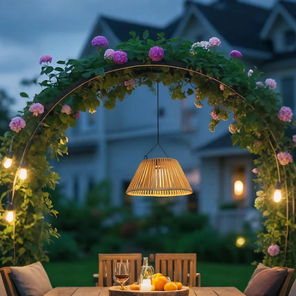 Solar-Powered Lantern with USB Backup & Dusk Sensor | Elegant Faux Rattan Design for Outdoor Ambiance