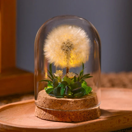 Floral Night Light with Dried Flowers Under Glass Dome | Gentle Ambient Glow for Home Décor and Relaxation