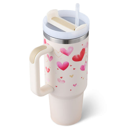 40 Oz Insulated Tumbler with Handle & Straw | Double-Wall Vacuum Insulation for Hot or Cold Beverages