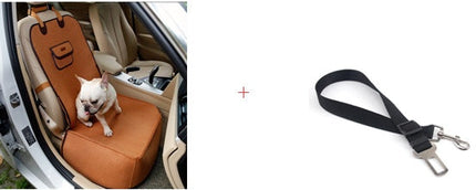 Retro 2-in-1 Pet Car Seat & Cushion with Adjustable Strap | Waterproof Design for Safe Travel