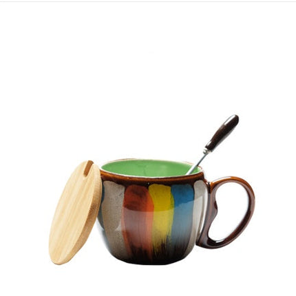 European Style Ceramic Mug Set with Matching Spoon & Lid | 350ml Capacity for Coffee & Tea