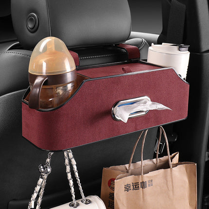 Genuine Leather Car Tissue Box & Cup Holder Bag with Compression Resistance | Stylish Storage Solution for Organized Vehicles