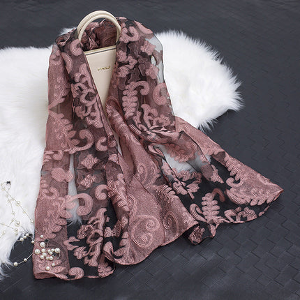 Scarves for Women, Floral Organza Scarf with Hollow Cut Flowers – image 20