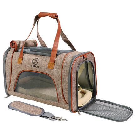 Multi-Color Pet Handbag with Ventilated Mesh Sides | Stylish Carrier for Convenient Outings with Small Pets