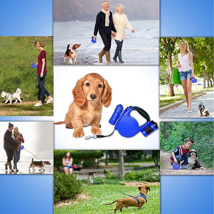 LED Dog Leash with Trash Bag Dispenser | 4.5m Retractable Leash for Nighttime Walks and Training