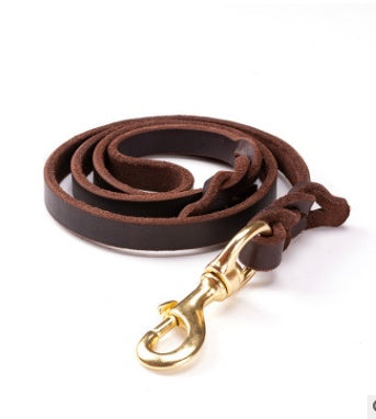Durable First Layer Leather Dog Leash for Large Breeds | Elegant Dark Brown Design for Strength and Training