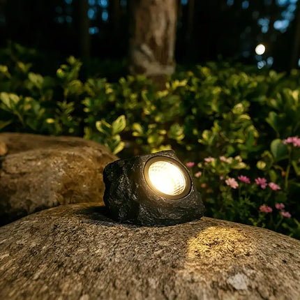 Solar Powered Garden Spotlight with Natural Stone Design | Wireless Illumination for Outdoor Ambiance