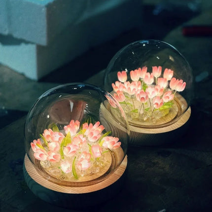 Tulip Light Under Glass Dome with 10 Warm White LEDs | Elegant Home Decor for Ambiance and Meaningful Gifting