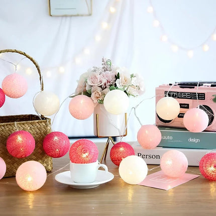 Cotton Ball Garland with LED Lights in Various Lengths | Versatile Decorative String for Cozy Atmosphere