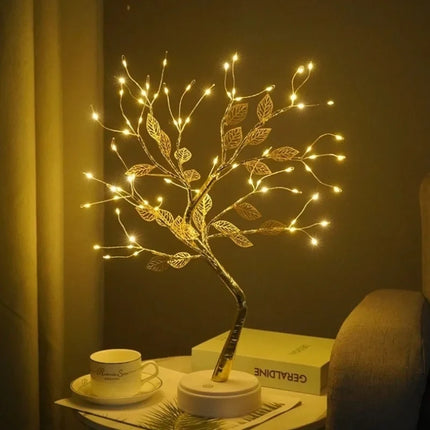 Golden Leaf Tree Decorative Light with Adjustable Bendable Branches | Warm White LED Illumination for Cozy Atmosphere