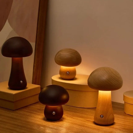 Wooden Table Lamp with Dimmable Cordless Design | Elegant Mushroom Shape for Warm Ambiance