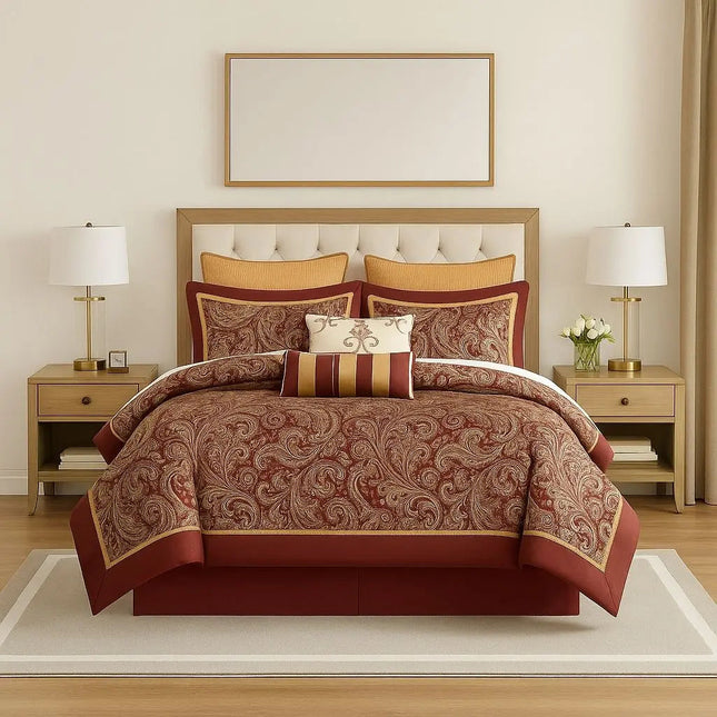 Bedding Set 12 Piece, Queen Comforter Set with Sheets and Shams, Reversible Paisley Jacquard Bed in a Bag Queen_00