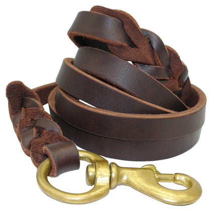 Durable First Layer Leather Dog Leash for Large Breeds | Elegant Dark Brown Design for Strength and Training