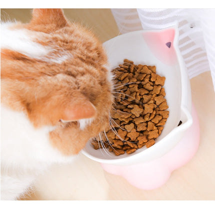 Lucky Cat Ceramic Cat Bowl with Raised Edges | Eco-Friendly Design for Healthy Eating Posture