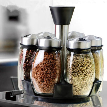Glass Spice Rack Set with Rotating Base for Easy Access | Elegant Storage for Herbs and Spices