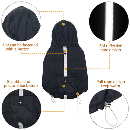 Dog Winter Coat with Insulating Cotton & Reflective Strips | Stylish Black Coat for Warmth and Safety