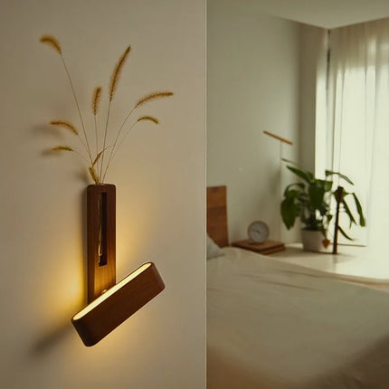Wood Wall Light with Built-in Vase & Touch Control | Dimmable Ambient Illumination for Home Décor