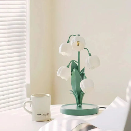 Floral Iron Table Lamp with High-Transparency Shade | Elegant LED Lighting Inspired by Lily of the Valley
