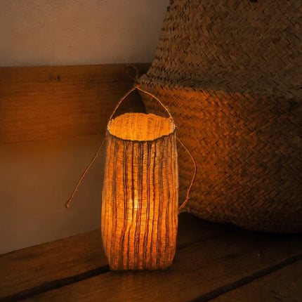 Battery Operated Lanterns, Flameless Candle Lantern with Woven Ramie Shade
