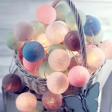 Cotton Ball Garland with LED Lights in Various Lengths | Versatile Decorative String for Cozy Atmosphere