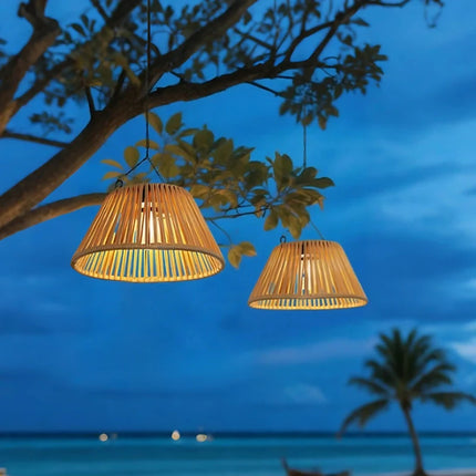 Solar-Powered Lantern with USB Backup & Dusk Sensor | Elegant Faux Rattan Design for Outdoor Ambiance