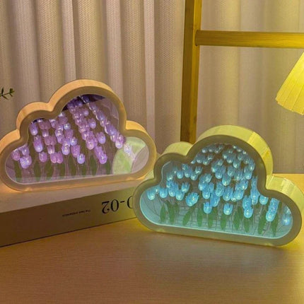 Cloud-Shaped Night Light with 20 Glowing Tulips | Cordless Design for Dreamlike Ambiance