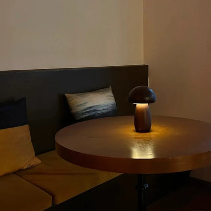 Wooden Table Lamp with Dimmable Cordless Design | Elegant Mushroom Shape for Warm Ambiance