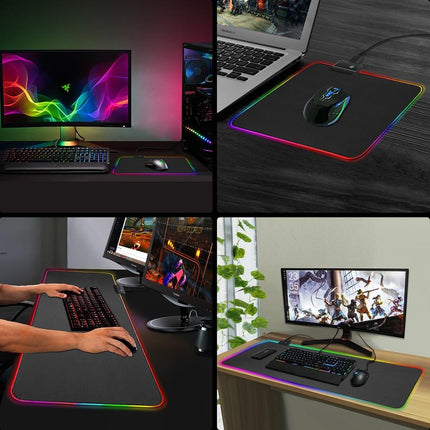 Mouse Pads, RGB Gaming Mouse Pad with 13 Light Modes, Large LED Desk Mat with Non Slip Rubber Base