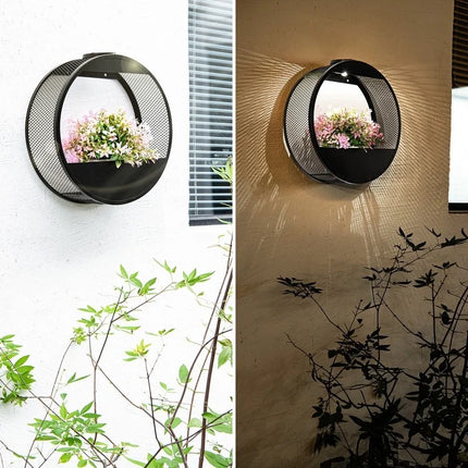 Solar Powered Wall Pot Light with Built-in Plant Holder | Waterproof Outdoor Lighting for Gardens and Patios