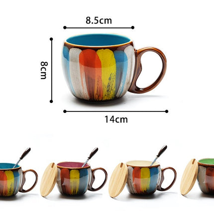 European Style Ceramic Mug Set with Matching Spoon & Lid | 350ml Capacity for Coffee & Tea