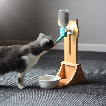 Cat Drinking Water Dispenser with Bamboo and Oak Holder | 300ml Capacity for Hydration and Health