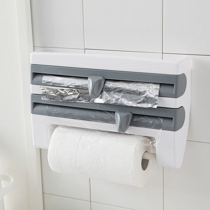 4-In-1 Kitchen Roll Holder and Dispenser for Foil, Film, Wrap & Towels | Wall-Mounted Organizer for Clutter-Free Kitchen