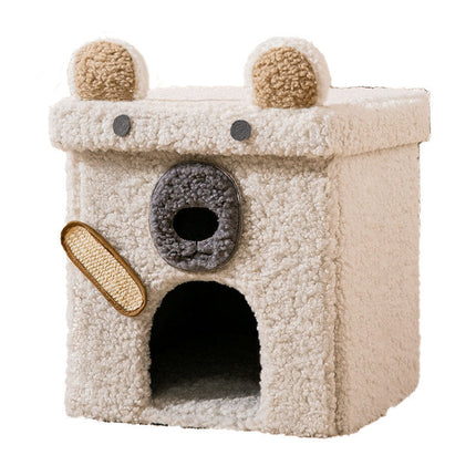 Composite Wood Pet Nest with Soft Teddy Velvet Cover | Semi-Enclosed Design for Comfort and Privacy