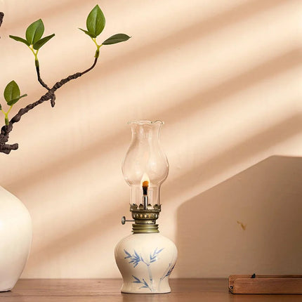 Ceramic Oil Lantern with Adjustable Flame Control | Handcrafted Décor for Cozy Ambiance