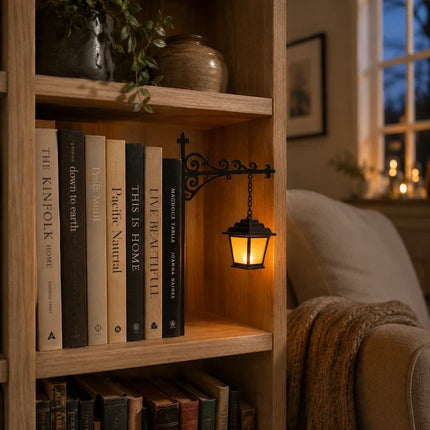 Bookshelf Light with Charming Pendant Design | Cordless Wrought Iron Accent for Cozy Reading Nooks