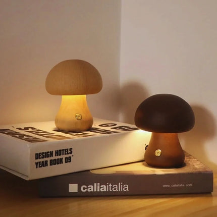 Wooden Table Lamp with Dimmable Cordless Design | Elegant Mushroom Shape for Warm Ambiance