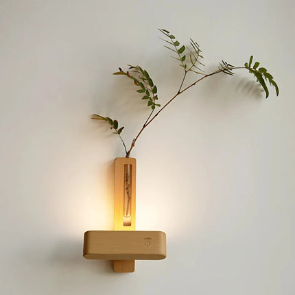 Wood Wall Light with Built-in Vase & Touch Control | Dimmable Ambient Illumination for Home Décor