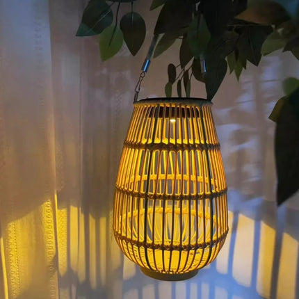 Solar-Powered Woven Lantern with Automatic Dusk Sensor | Elegant Lighting for Indoor and Outdoor Ambiance