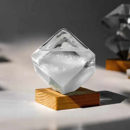 Weather Glow Display with Color-Changing Crystals | Captivating Temperature Indicator in Glass and Wood