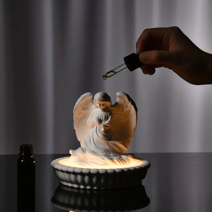 Aroma Light Diffuser Shaped like Angel with Dimmable Warm Glow | Natural Gypsum for Serene Ambiance and Aromatherapy