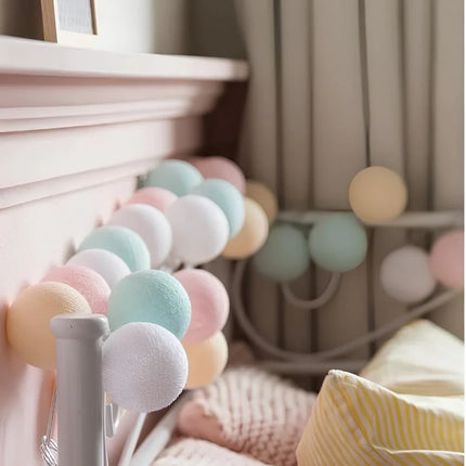 Cotton Ball Garland with LED Lights in Various Lengths | Versatile Decorative String for Cozy Atmosphere