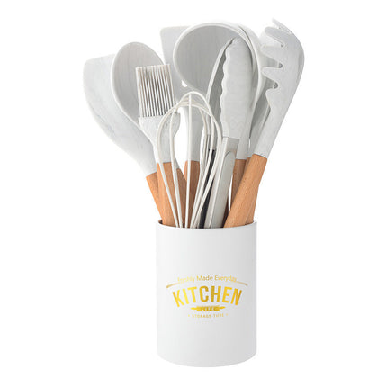 Silicone Kitchen Utensil Set with Wooden Handles | FDA-Approved Heat Resistant Tools for Safe Cooking and Baking