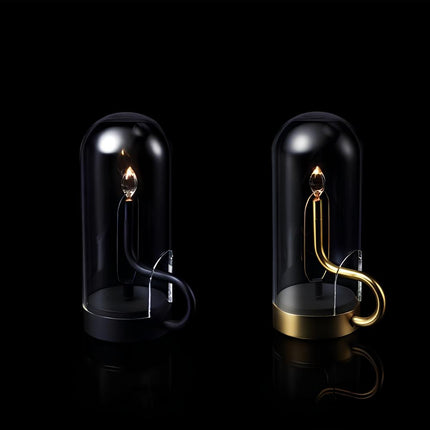 Vintage Lanterns Decorative, Rechargeable Vintage Lamp with Swinging Pendulum, Glass Table Lamp in Gold or Black