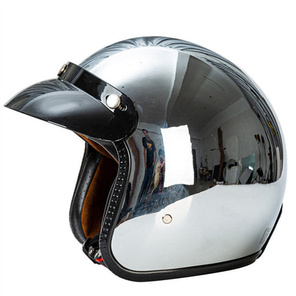 Vintage Biker Helmet with Visor, Retro Chrome Motorcycle Helmet – image 4