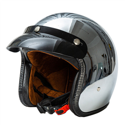 Vintage Biker Helmet with Visor, Retro Chrome Motorcycle Helmet, Lightweight Motorcycle Helmet with Padded Lining